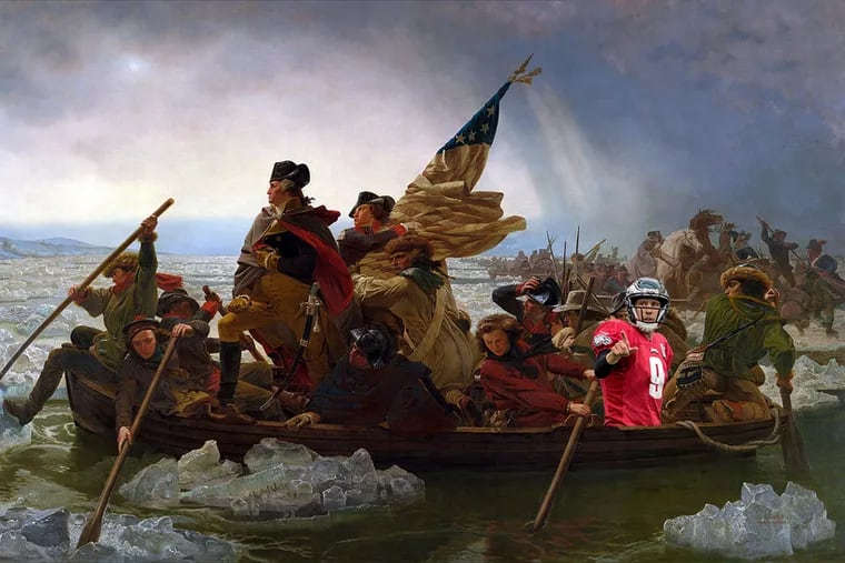 Nick Foles assisting in the crossing of the Delaware River.