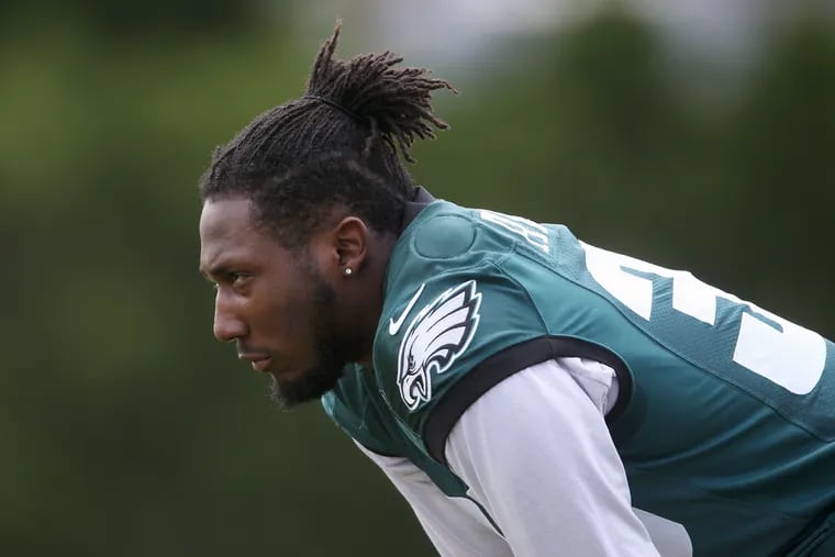 Eagles running back Josh Adams watches the team's final day of organized team activities at the NovaCare Complex in South Philadelphia on Thursday, June 7, 2018. TIM TAI / Staff Photographer