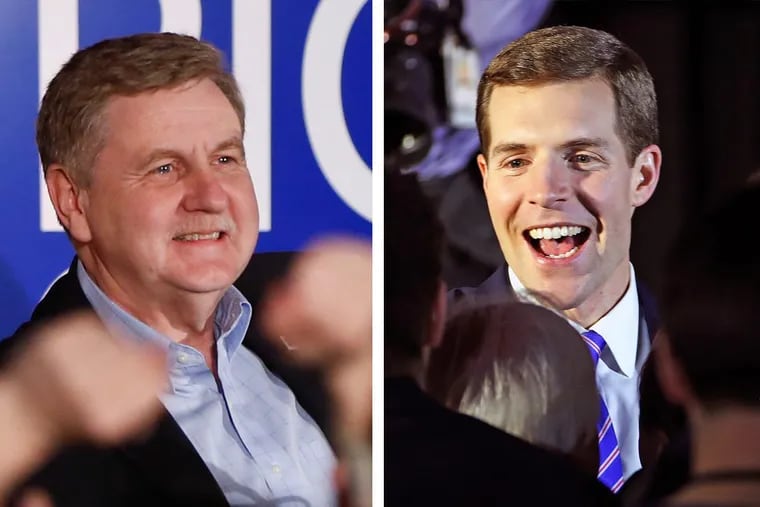 In a highly-watched special election in western Pennsylvania, Democrat Conor Lamb (right) is maintaining a slim lead over Republican Rick Saccone.