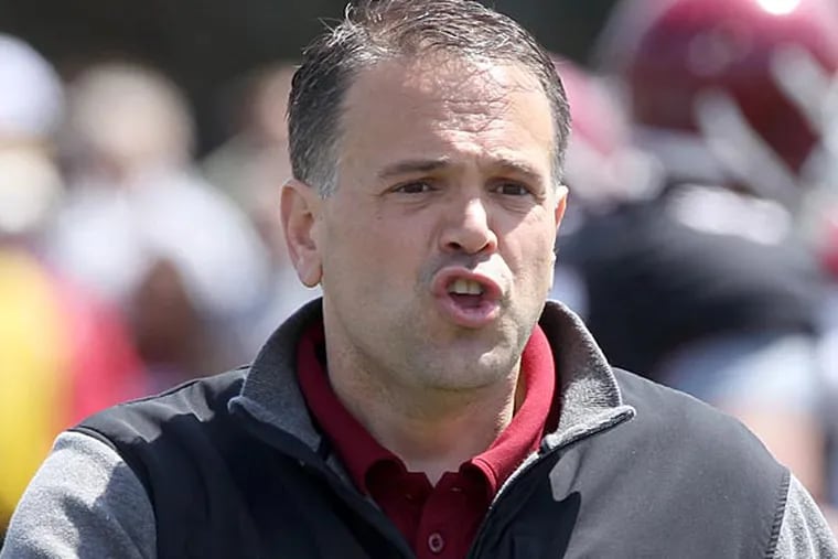 Temple head football coach Matt Rhule. Aaron Ruff, a junior offensive tackle at Imhotep Charter, gave a verbal commitment to play football at Temple on Thursday. (Charles Fox/Staff Photographer)