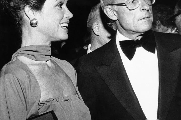 Mary Tyler Moore with then-husband Grant Tinker at a 1976 reception in Los Angeles. Tinker, who divorced Moore in 1981, died Monday.