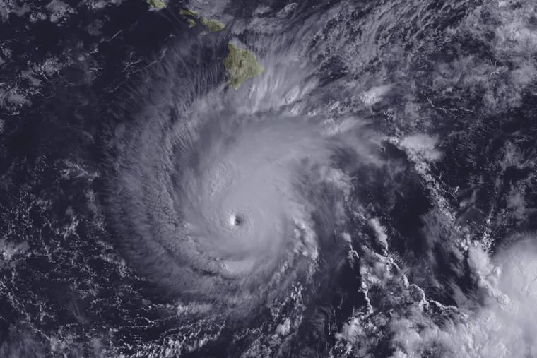 Eye of Hurricane Lane captured in NOAA satellite image. Big Island is to the north of the eye.