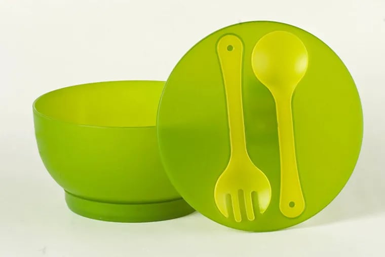 Take a smarter salad bowl to your summer picnics. This one has a tight-fitting lid to avoid messes in transit. It has a freezer-safe ice pack hidden in its base, so the contents stay cold. And it comes with fork-and-spoon servers that snap in place so they won't get lost in the woods.