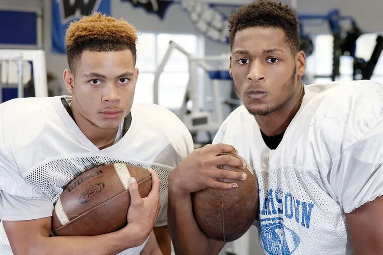 Williamstown H.S. football players Joe Early (left) and Tyrik Glenn prior to practice on October 28, 2015.