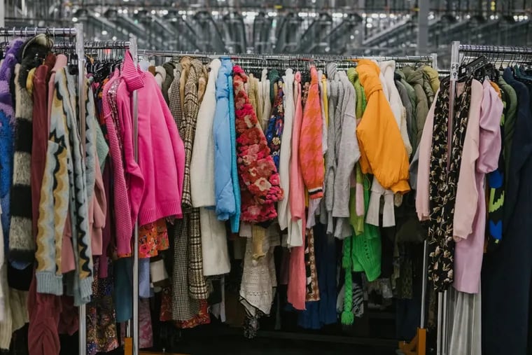 Racks of clothing at the Nuuly warehouse in Levittown, Pa., in March 2023. The clothing rental company from URBN just had its first profitable quarter.