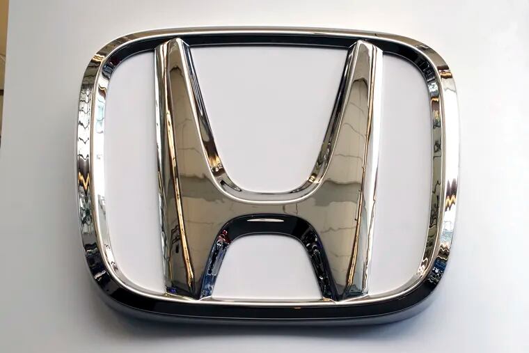 FILE- This Feb. 14, 2019, file photo shows a Honda logo on a 2019 Honda Civic at the 2019 Pittsburgh International Auto Show in Pittsburgh. Another person has died from shrapnel hurled by a faulty Takata air bag inflator. Honda says the death happened in Buckeye, Ariz., on June 8, 2018. The company says it was only told of the death recently.(AP Photo/Gene J. Puskar, File)