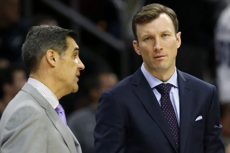 Baker Dunleavy (right), an assistant to Villanova  coach Jay Wright for seven years, is leaving to become head coach at Quinnipiac.