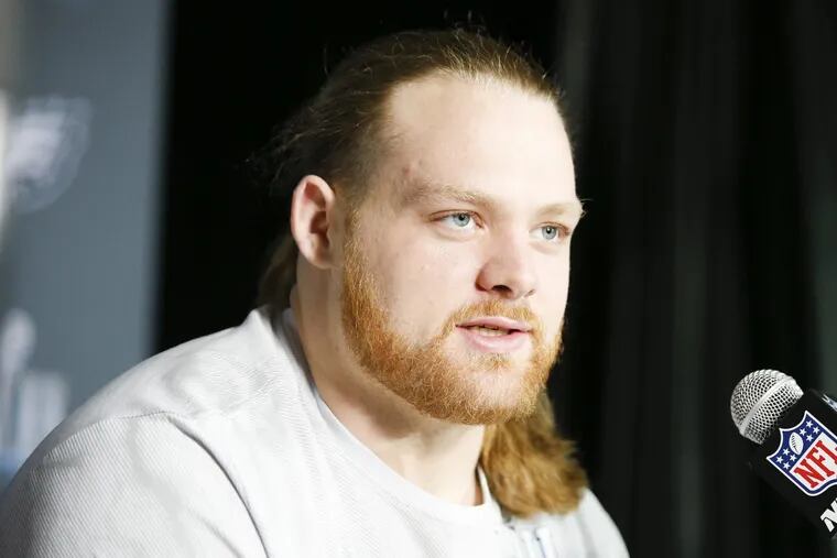 Eagles defensive tackle Beau Allen listens to questions during a media availability on Tuesday, January 30, 2018 at the Mall of America in Bloomington, Minn. YONG KIM / Staff Photographer