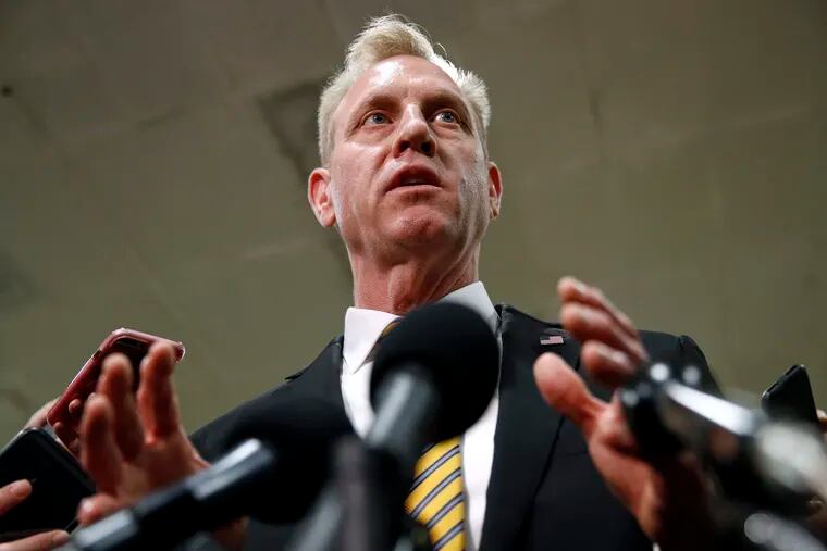 Acting Defense Secretary Patrick Shanahan speaks to reporters after a classified briefing for members of Congress on Iran, Tuesday, May 21, 2019, on Capitol Hill in Washington. (AP Photo/Patrick Semansky)