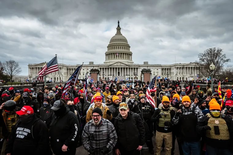 Pro-Trump protesters gather in front of the Capitol on Jan. 6.