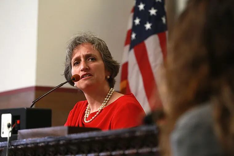 File photo: Commissioner Stephanie Singer at a public hearing on Thursday, June 5. (DAVID SWANSON / Staff Photographer/June 5, 2014)