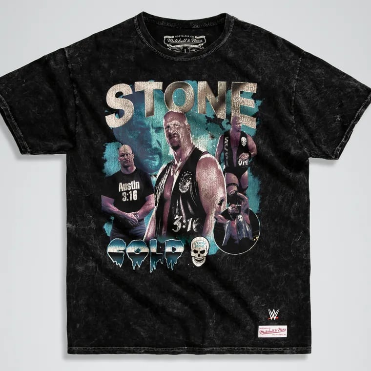 Stone Cold Steve Austin tee available at Mitchell & Ness in Center City, Philadelphia, Pa. for WrestleMania.