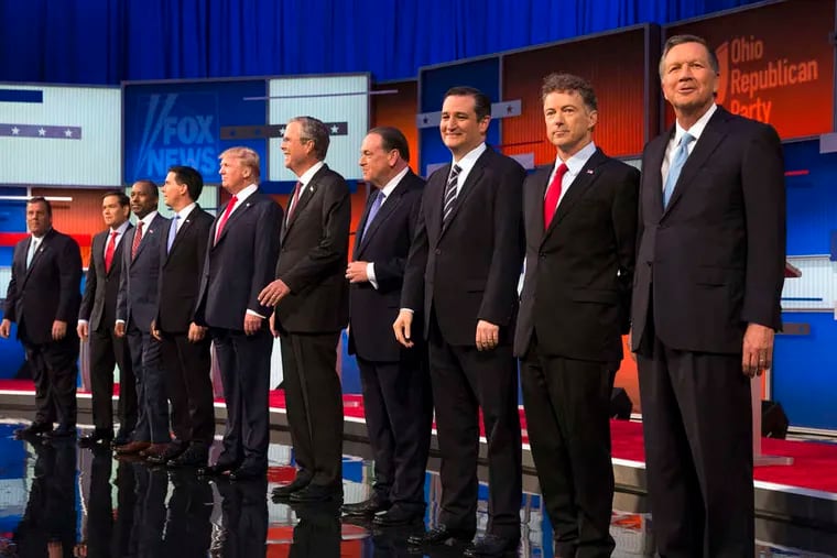 The 10 Republican candidates who made the main debate on Fox News on Aug. 6. Fox is relied on as the main source of news by 47 percent of &quot;consistent conservatives.&quot; A new paper says its ideological approach prevents Republicans from compromise.