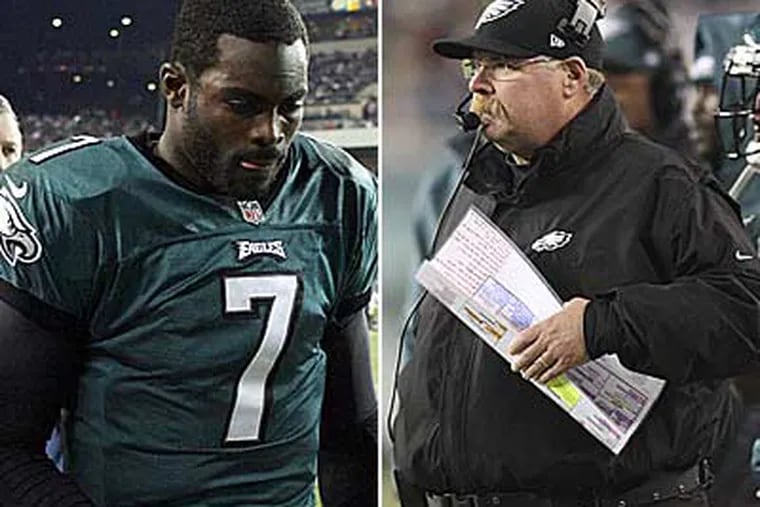 Michael Vick and Andy Reid are thought to be in their last seasons in Philadelphia. (Yong Kim/Staff Photographer) (Steven M. Falk/Staff Photographer)