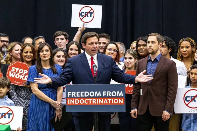 Florida Gov. Ron DeSantis signed HB 7, known as the “stop woke” bill, in Hialeah Gardens, Fla., on April 22, 2022.