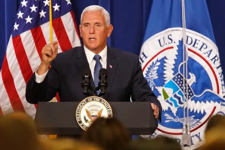 Vice President Mike Pence speaks at U.S. Immigration and Customs Enforcement headquarters. He is headlining a Philadelphia fundraiser for Senate candidate Lou Barletta later this month.