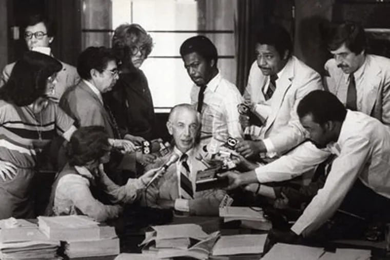 In May 1980, five months after being recorded by the FBI accepting a $30,000 bribe during the Abscam scandal, George X. Schwartz announces his resignation from City Council. U.S. District Judge John Fullam, who presided over that case, is stepping down from the bench. (AKIRA SUWA / Staff Photographer)