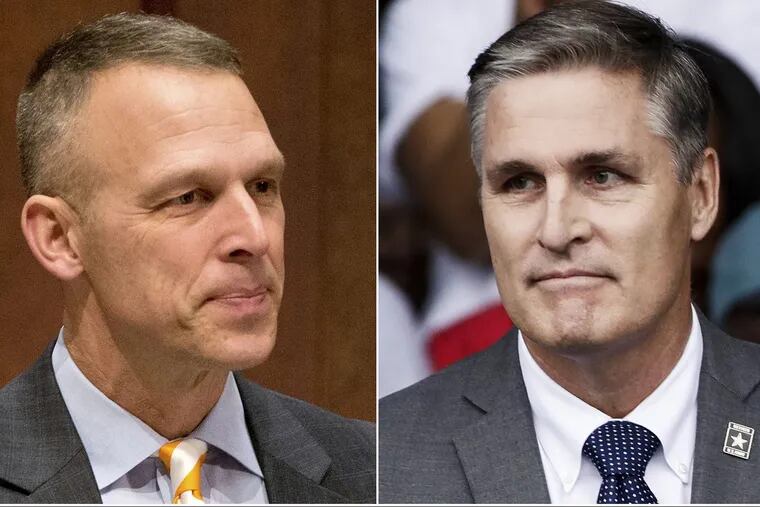 U.S. Rep. Scott Perry, R-Pa. (left) and Democratic challenger George Scott are facing off in a Congressional race centered on Harrisburg. A Democratic upset there could signal a wave for their party on Election Night.