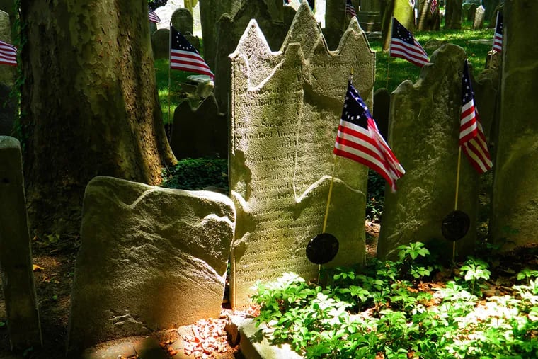 At Old Pine Street Church, where up to 5,000 people are buried. Among them: William Hurry, said to have rung the Liberty Bell to proclaim the Declaration of Independence. http://oldpineconservancy.org