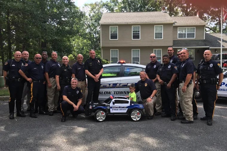 Winslow Township officers delivered a customized Power Wheels police car to William Evertz Jr., who last week bought lunch for the department.