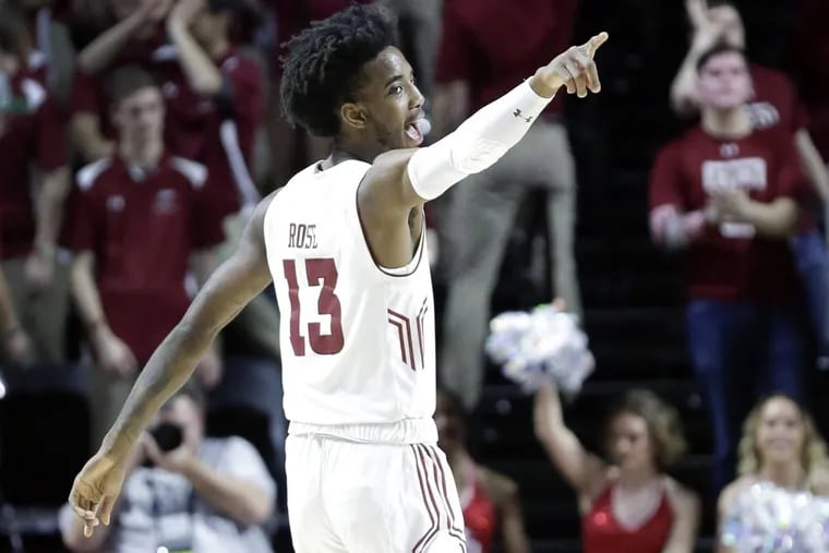 Temple’s Quinton Rose points to a teammate after a Temple basket in the second half of Temple’s win over ECU on Feb. 7.
