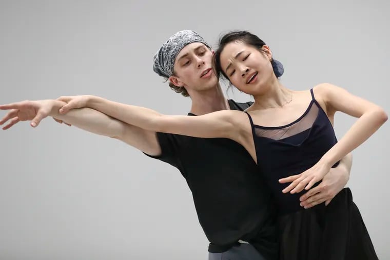 Pennsylvania Ballet dancers Jack Thomas (left) and So Jung Shin rehearse the lead roles in Pennsylvania Ballet's new "La Bayadère."