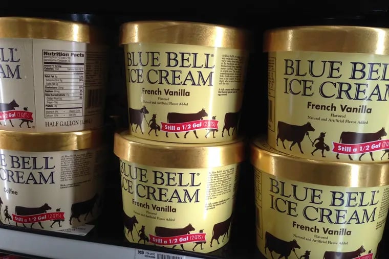 In this April 10, 2015, file photo, Blue Bell ice cream rests on a grocery store shelf in Lawrence, Kan.
