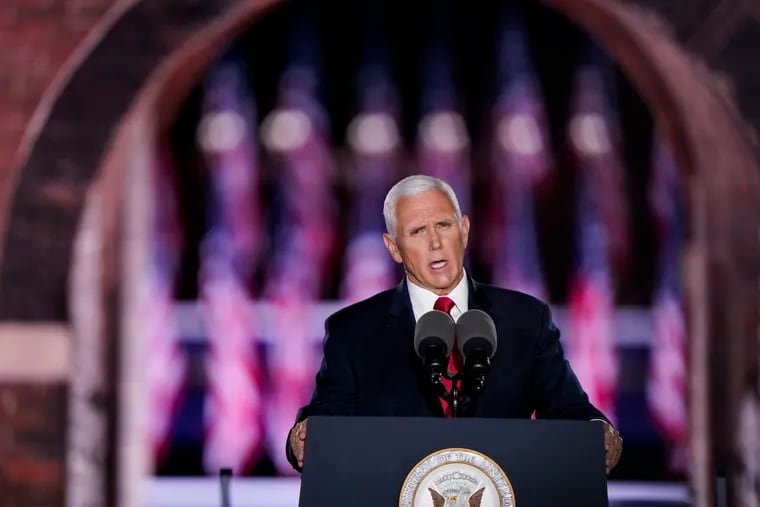 Vice President Mike Pence speaks Wednesday during the Republican National Convention from Fort McHenry in Baltimore.