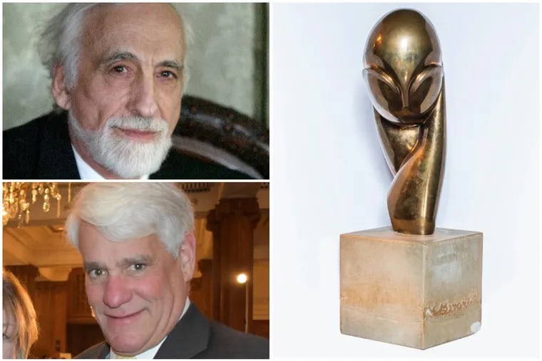 Clockwise from top left: Stuart Pivar (Marilynn K. Yee / The New York Times); Pivar's bronze cast of Constantin Brâncuși's Madmoiselle Pogany II (Courtesy of Stuart Pivar); John H. McFadden (Inquirer file photo)