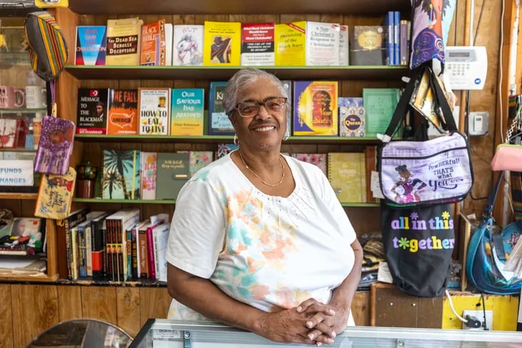 Yvonne Blake, 72, owner of Hakim’s Bookstore, poses for a portrait at her bookstore in West Philadelphia on Tuesday, Sept. 20, 2023.