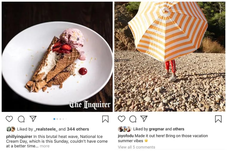 Left: The current Instagram layout shows publicly how many "likes" a post gets. Right: Instagram is testing this new layout, which hides that total number of likes publicly. Users can still see in the back end how many likes their own post garnered.