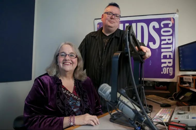 Kids Corner host Kathy O'Connell, left, and producer Robert Drake pose for a portrait inside their studio at WXPN in University City on Friday, March 30, 2018.