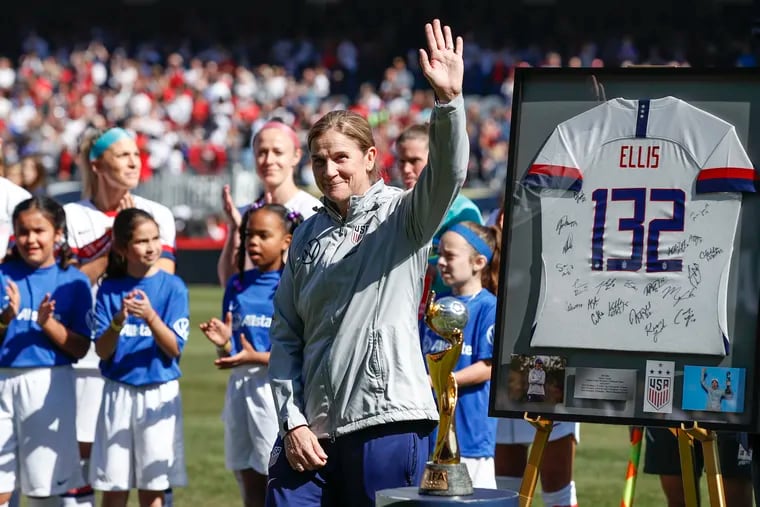 Jill Ellis was honored before the game with a jersey signed by the team and 132 written on the back, signifying the number of games she coached.