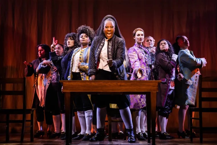 Actors portraying characters of the Tony Award-winning musical "1776." Forrest Theatre is offering $17.76 tickets to the production for guests wearing Philadelphia Eagles gear.