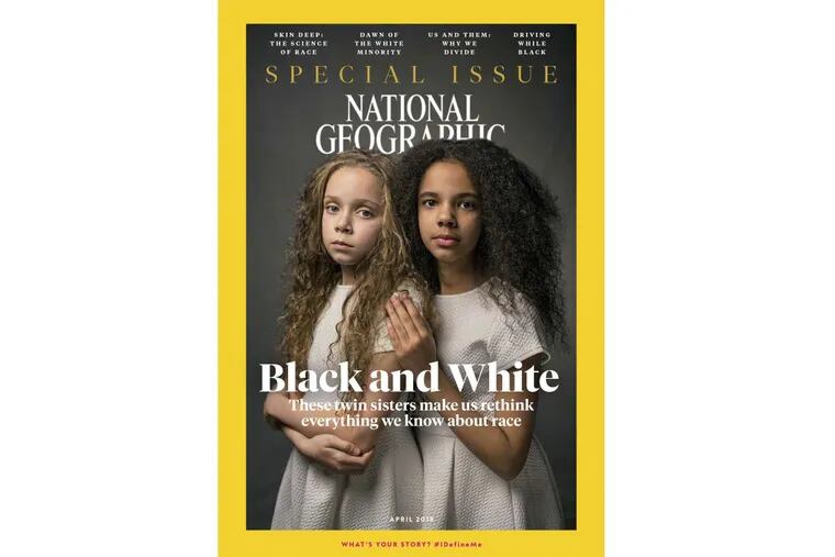 This image provided by National Geographic shows the cover of the April 2018 issue of National Geographic magazine, a single topic issue on the subject of race.