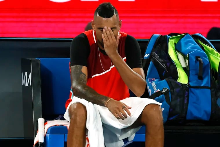 Nick Kyrgios of Australia reacting after the second set against Daniil Medvedev of Russia at the Australian Open tennis championships in January. Kyrgios says he had “suicidal thoughts” and dealt with depression, the latest in a series of high-profile athletes to speak publicly and frankly about their mental health. He is “proud to say I’ve completely turned myself around and have a completely different outlook on everything," he wrote on Instagram recently.