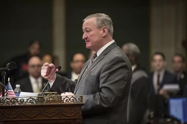 Philadelphia Mayor Jim Kenney raps the lectern to make a point during his recent budget address to City Council.
