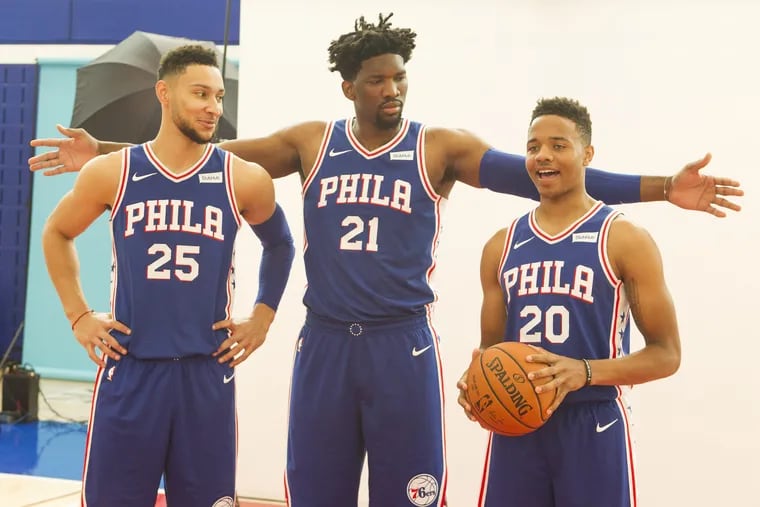 Ben Simmons (left), Joel Embiid and Markelle Fultz all missed all of part of their rookie seasons.