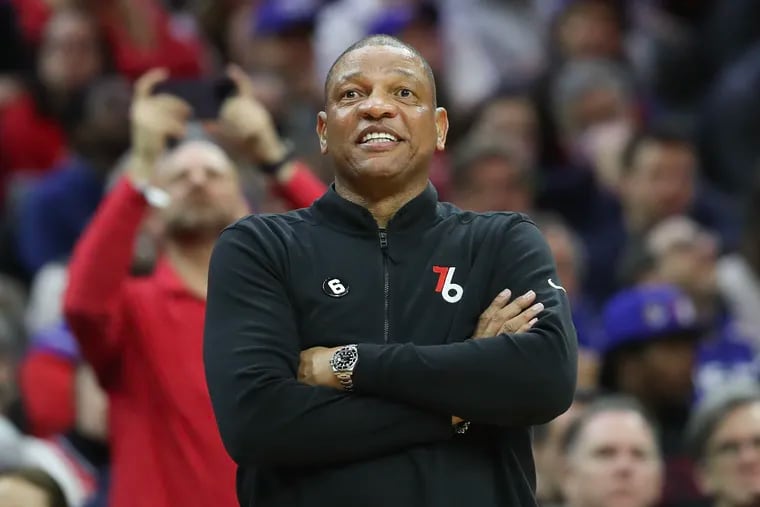 Sixers Head Coach Doc Rivers smiles against the Chicago Bulls on Monday in Philadelphia.