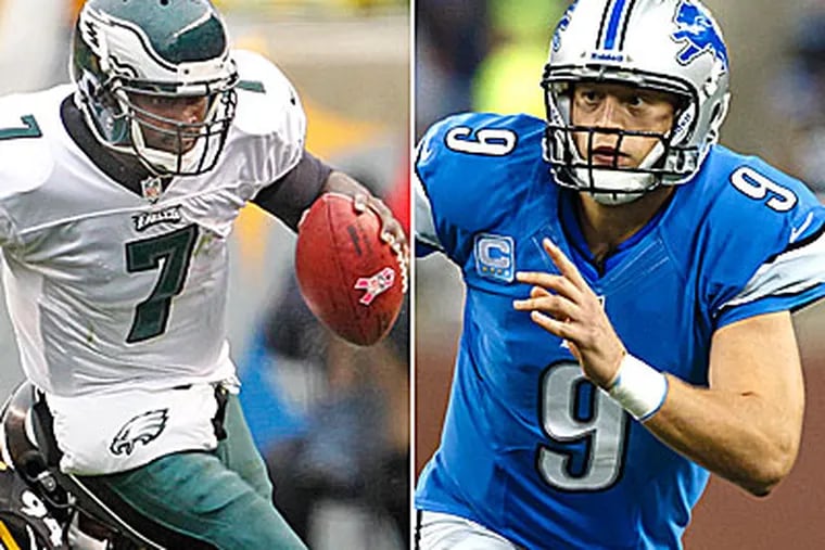 Michael Vick and Matthew Stafford will square off Sunday as the Eagles host the Lions. (Staff and AP Photos)