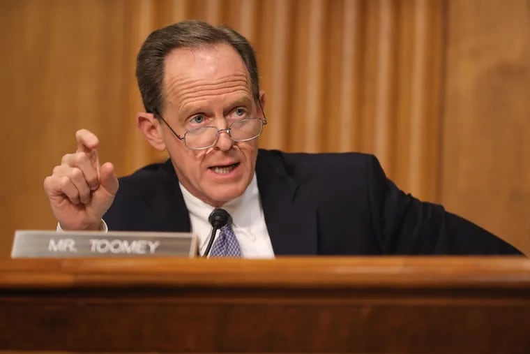Senate Finance Committee member Sen. Pat Toomey (R-PA) questions Federal Internal Revenue Service Commissioner Charles Rettig during a hearing in the Dirksen Senate Office Building on Capitol Hill in April 2019 in Washington, D.C. Toomey said "I'm not convinced we should switch to a gold standard anytime soon," of Judy Shelton's support for a return to that system.