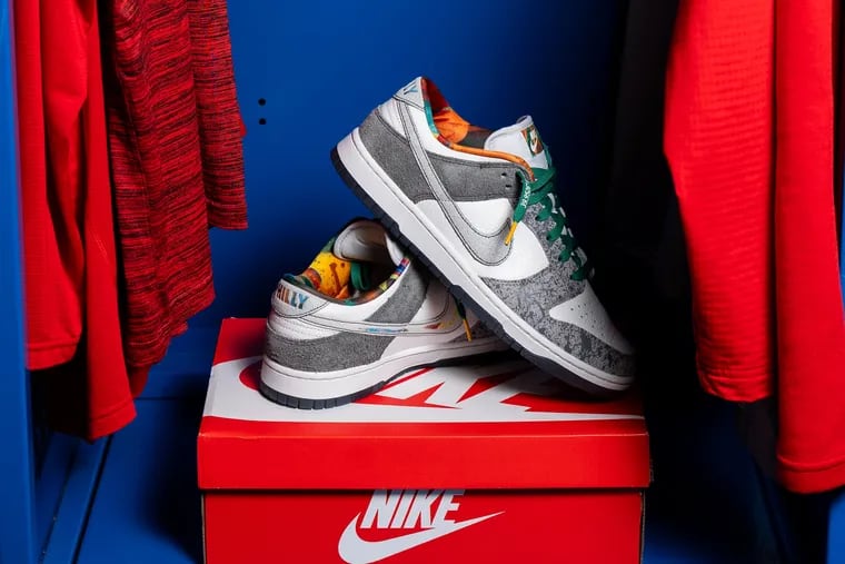 The Nike Dunk Low “Philly" shoe.