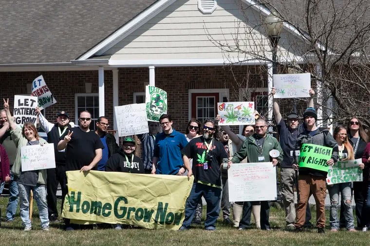 Cannabis activists from around New Jersey protest outside Senate President Steve Sweeney's Gloucester County District Office in West Deptford, N.J. last week.