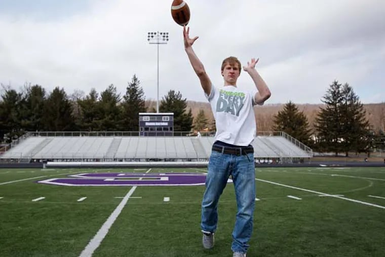 Tucker Yost will be the starting quarterback for "The Indians" this season. He is in Shamokin Area Kemp Memorial Stadium.  February 4, 2013.  ( MICHAEL S. WIRTZ / Staff Photographer ).