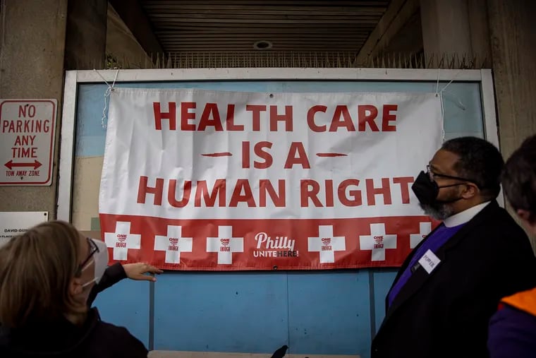 Frontline airport workers and their supporters held a rally on calling for better wages and health benefits at Philadelphia International Airport on May 5, 2021.