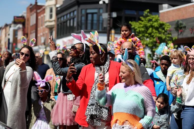 Onlookers capture the scene during start of the 90th annual Easter Promenade in Philadelphia, Pa on Sunday, April 9, 2023. This year's promenade will take place on Sunday.