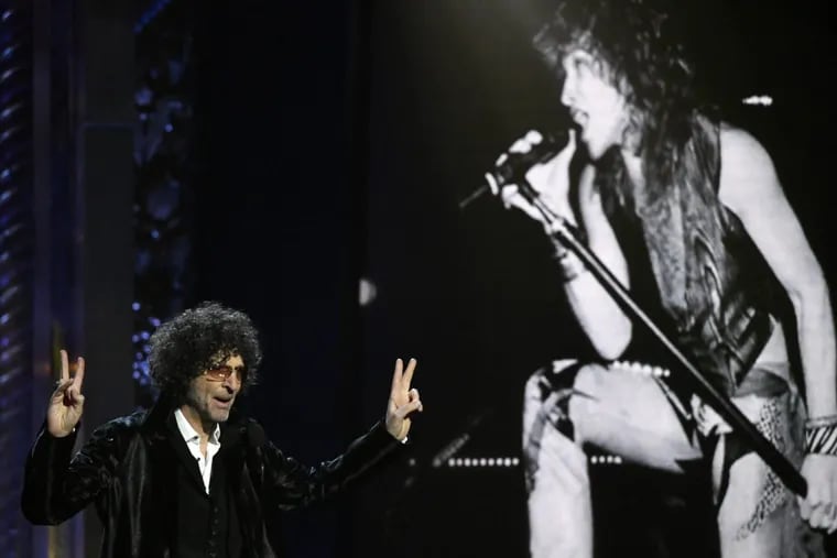 Howard Stern speaks during the Rock and Roll Hall of Fame induction ceremony, Saturday, April 14, 2018, in Cleveland.