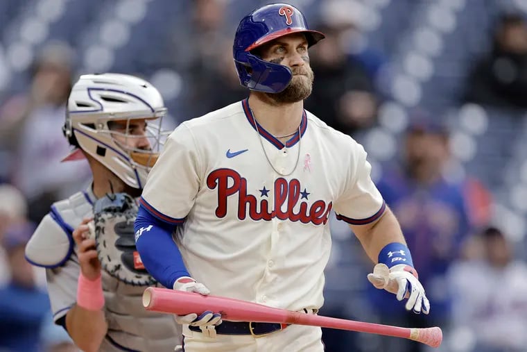 Bryce Harper will continue to be the Phillies' regular DH for at least another month.