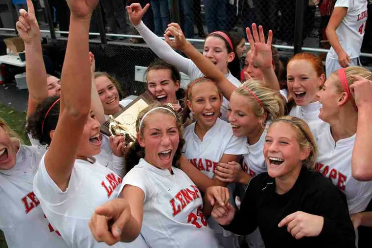 The Lenape girls' soccer team is all cheers after defeating Livingston, 5-1, to win the state Group 4 title Nov. 20. Lenape placed No. 6 in the Super Seven.