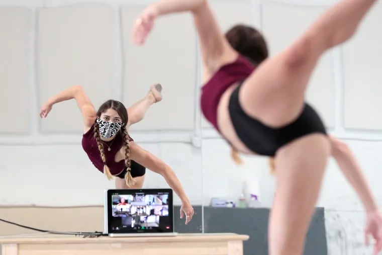 Francesca Forcella rehearses with choreographer Penny Saunders, and other dancers, virtually at BalletX.